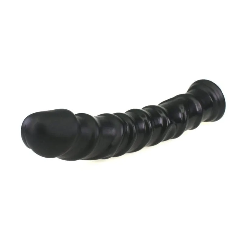 0268M  Foot Long Really Big Ribbed Black Suction Cup Dildo