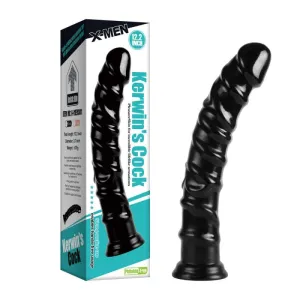 0268M  Foot Long Really Big Ribbed Black Suction Cup Dildo