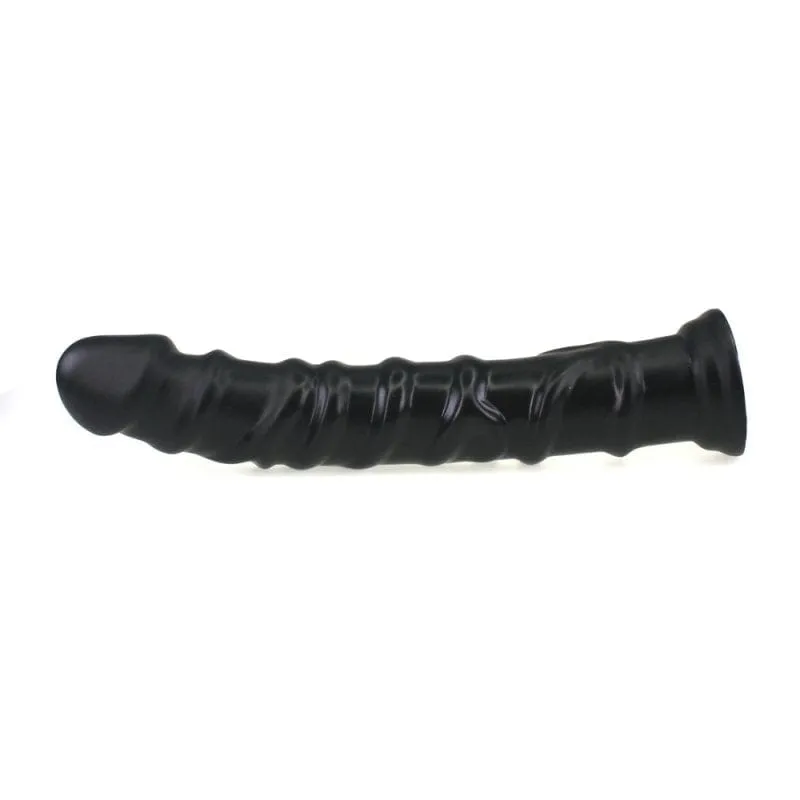 0268M  Foot Long Really Big Ribbed Black Suction Cup Dildo
