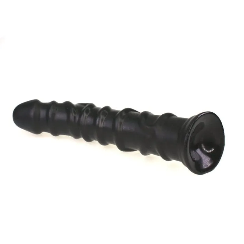 0268M  Foot Long Really Big Ribbed Black Suction Cup Dildo