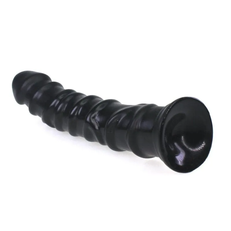 0268M  Foot Long Really Big Ribbed Black Suction Cup Dildo