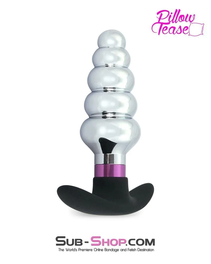 0381E-SIS      Sissy Trainer Ripple Purple and Polished Aluminum Butt Plug with Silicone Base