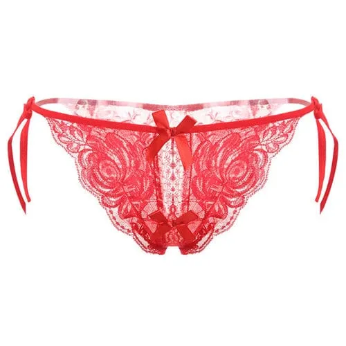 0385M  Crotchless Ribbon Tie Side Lace Panties