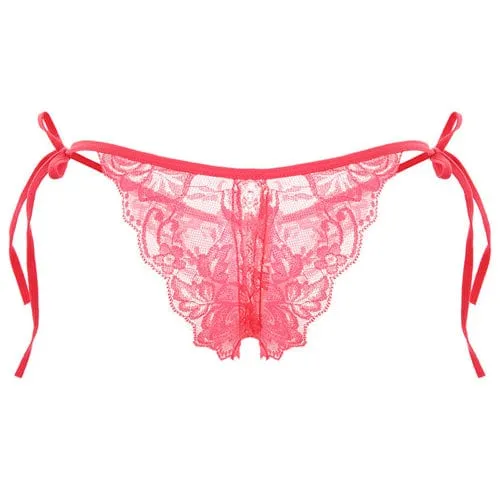 0385M  Crotchless Ribbon Tie Side Lace Panties