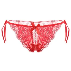 0385M  Crotchless Ribbon Tie Side Lace Panties