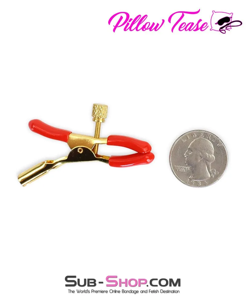 0907M      Red Rubber Tipped Adjustable Gold Nipple Clamps - MEGA Deal