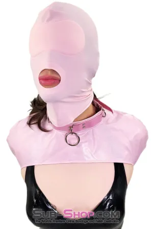 1145DL-SIS      Pink Sissy Spandex Open Mouth Hood with Sewn In Blindfold