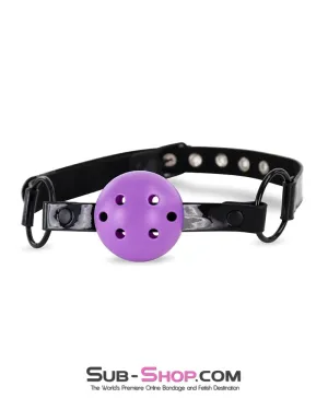 1543DL  Purple Breather Ball Gag on Patent Vegan Leather Strap