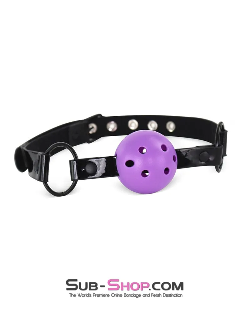 1543DL  Purple Breather Ball Gag on Patent Vegan Leather Strap