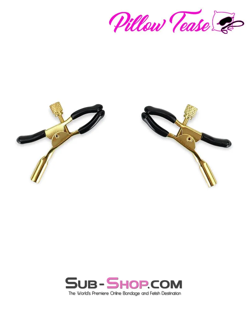 1548M      Black Rubber Tipped Adjustable Gold Nipple Clamps - MEGA Deal
