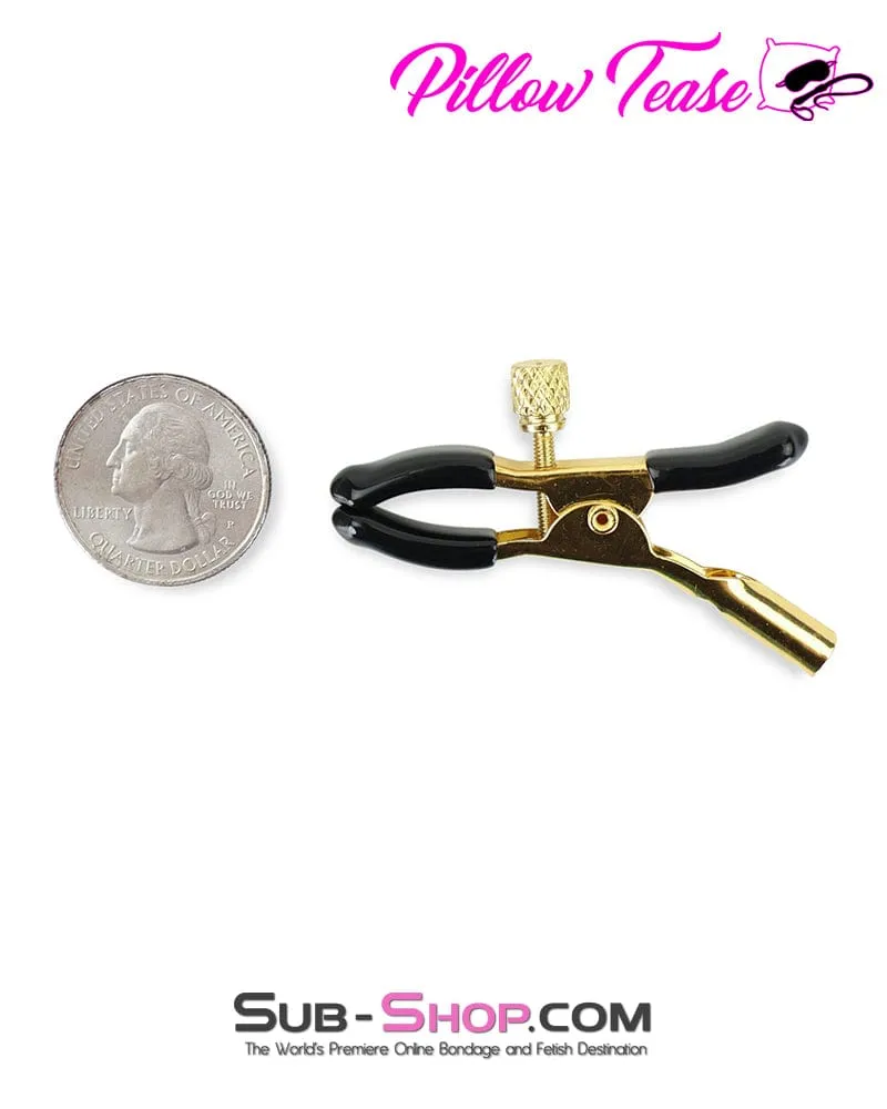 1548M      Black Rubber Tipped Adjustable Gold Nipple Clamps - MEGA Deal