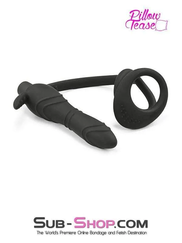 1643M-SIS      Silicone Anal Sissy Vibe Plug with Dual Cock and Ball Rings