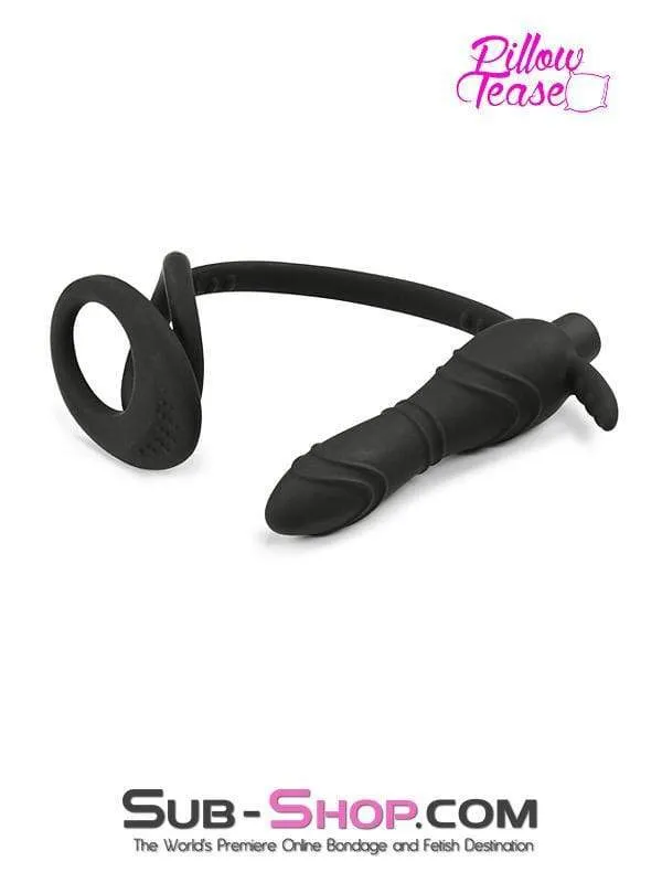 1643M-SIS      Silicone Anal Sissy Vibe Plug with Dual Cock and Ball Rings