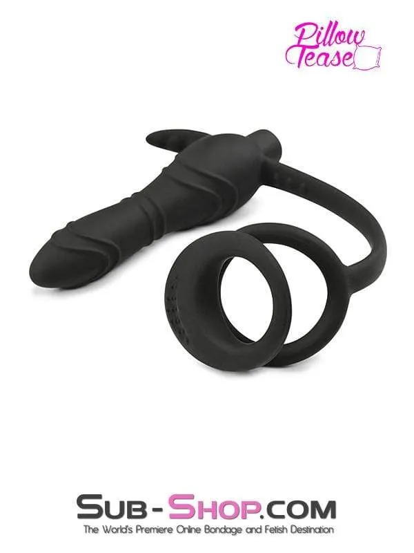 1643M-SIS      Silicone Anal Sissy Vibe Plug with Dual Cock and Ball Rings