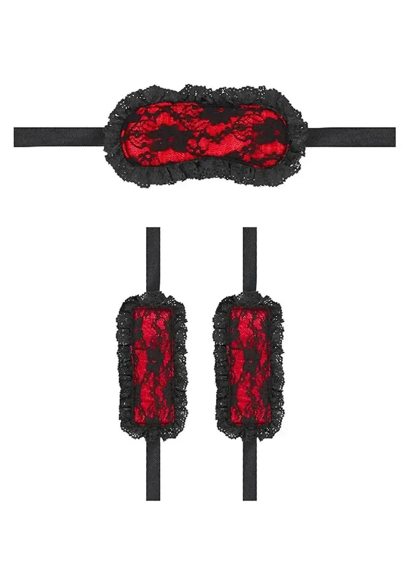 2-Piece Introductory BDSM Beginner Bondage Kit Red and Black Lace
