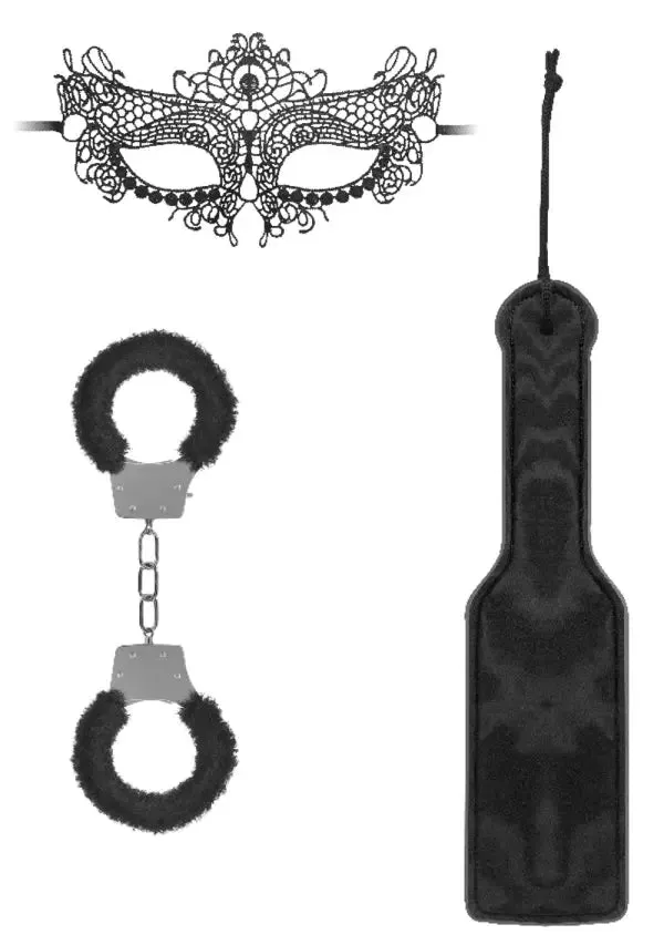 3-Piece Introductory BDSM Beginner Bondage Kit Black Bondage Mask. Spanking Paddle. Sex Handcuffs