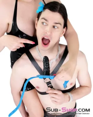 3301MQ-SIS      Pretty Sissy Locking Tantric Sissy Humiliation Blue 4 Penis Gag Deep Throat Trainer