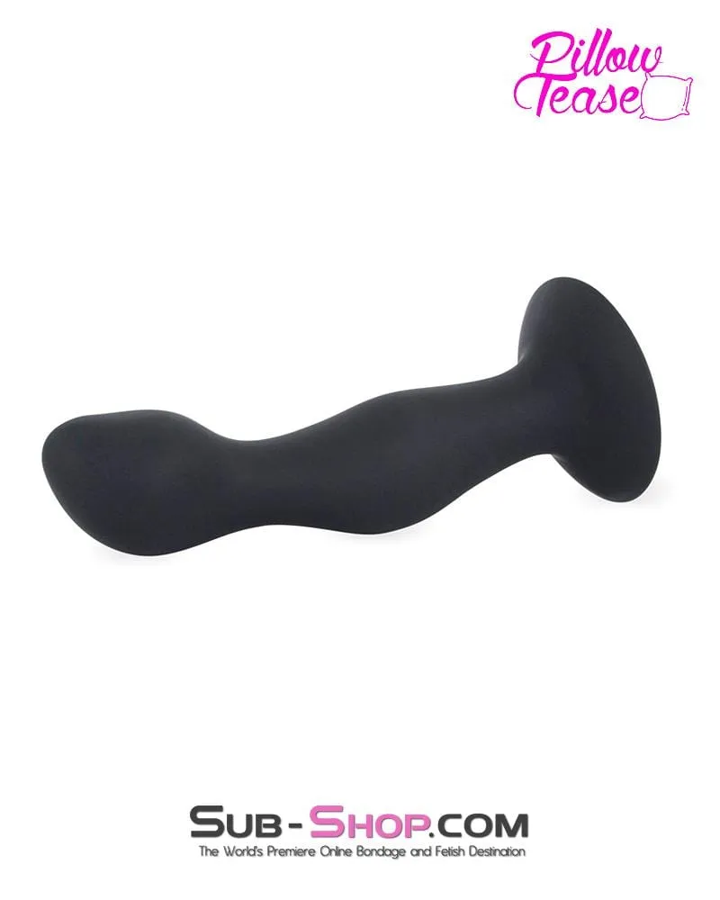 3437M-SIS      Sissy Doll 7 Black Silicone Dildo Plug with Rolling Vibro Balls Inside