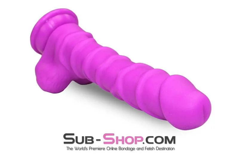 3750M      Nearly 9 Realistic & Ribbed Suction Cup Dildo. Passion Purple