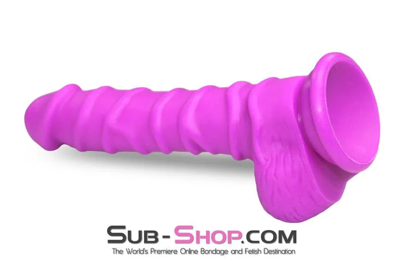 3750M      Nearly 9 Realistic & Ribbed Suction Cup Dildo. Passion Purple