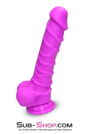 3750M      Nearly 9 Realistic & Ribbed Suction Cup Dildo. Passion Purple