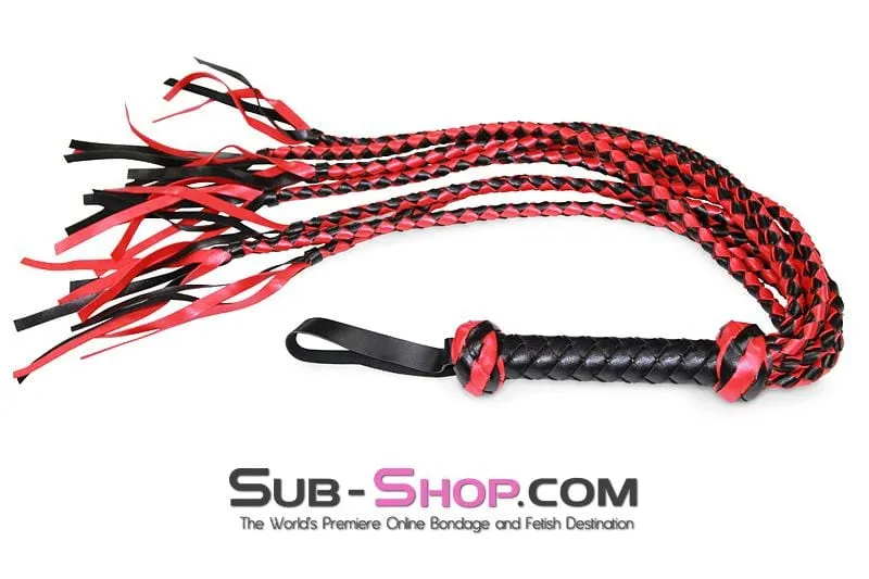 3760RS      30 Braided Multi-Tail Bullwhip Flogger. Red and Black