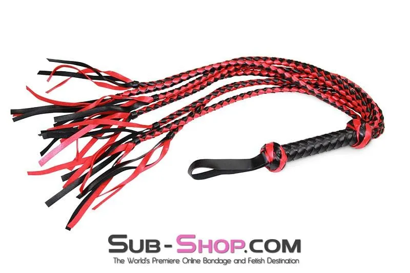 3760RS      30 Braided Multi-Tail Bullwhip Flogger. Red and Black