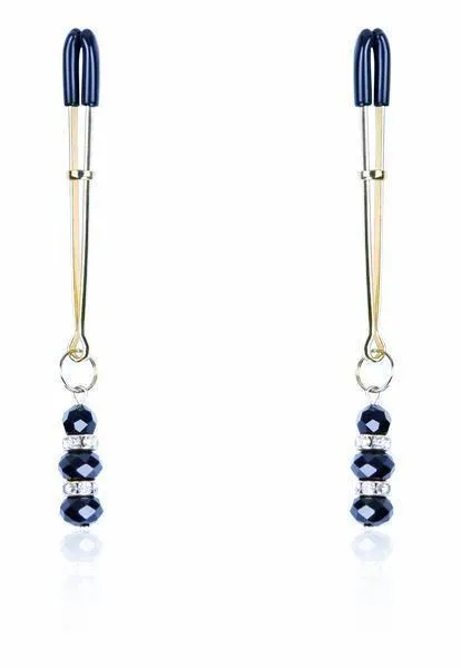 6779DL-CB      Rhinestone Beaded Gold Tone Tweezer Cock and Ball Clamps