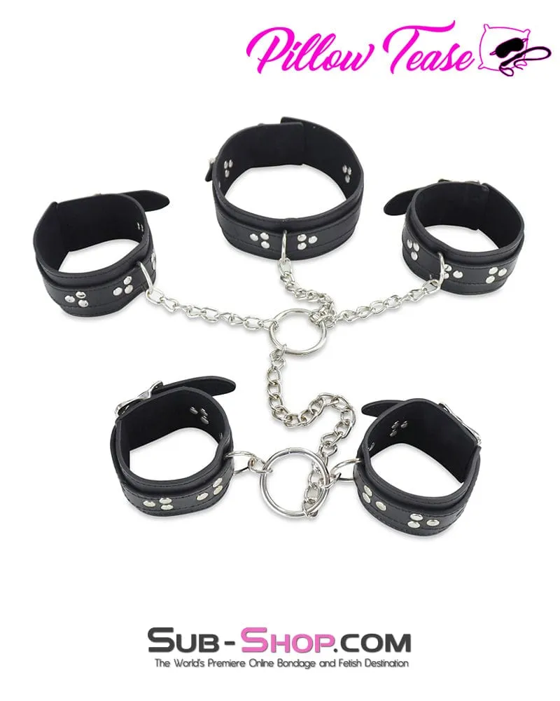 7287DL      Locking Collar. Wrist and Ankle Cuffs Bondage Serving Set
