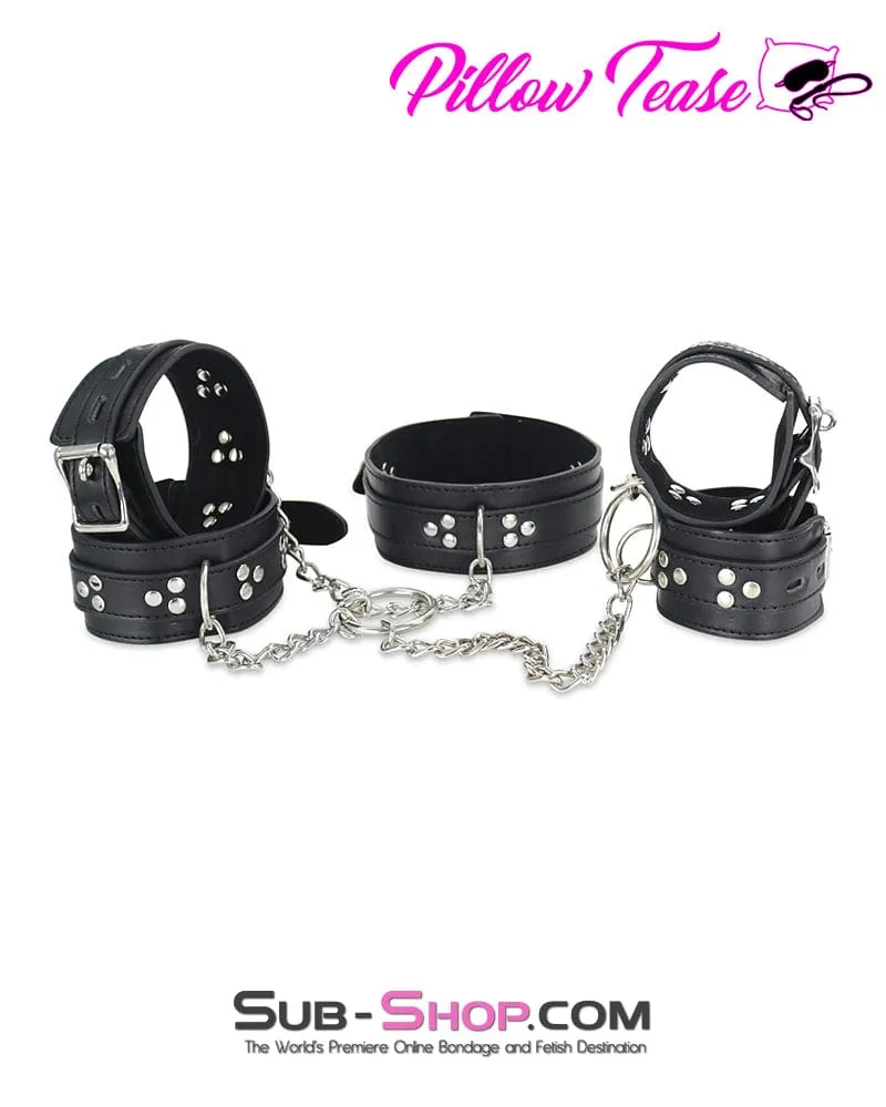 7287DL      Locking Collar. Wrist and Ankle Cuffs Bondage Serving Set