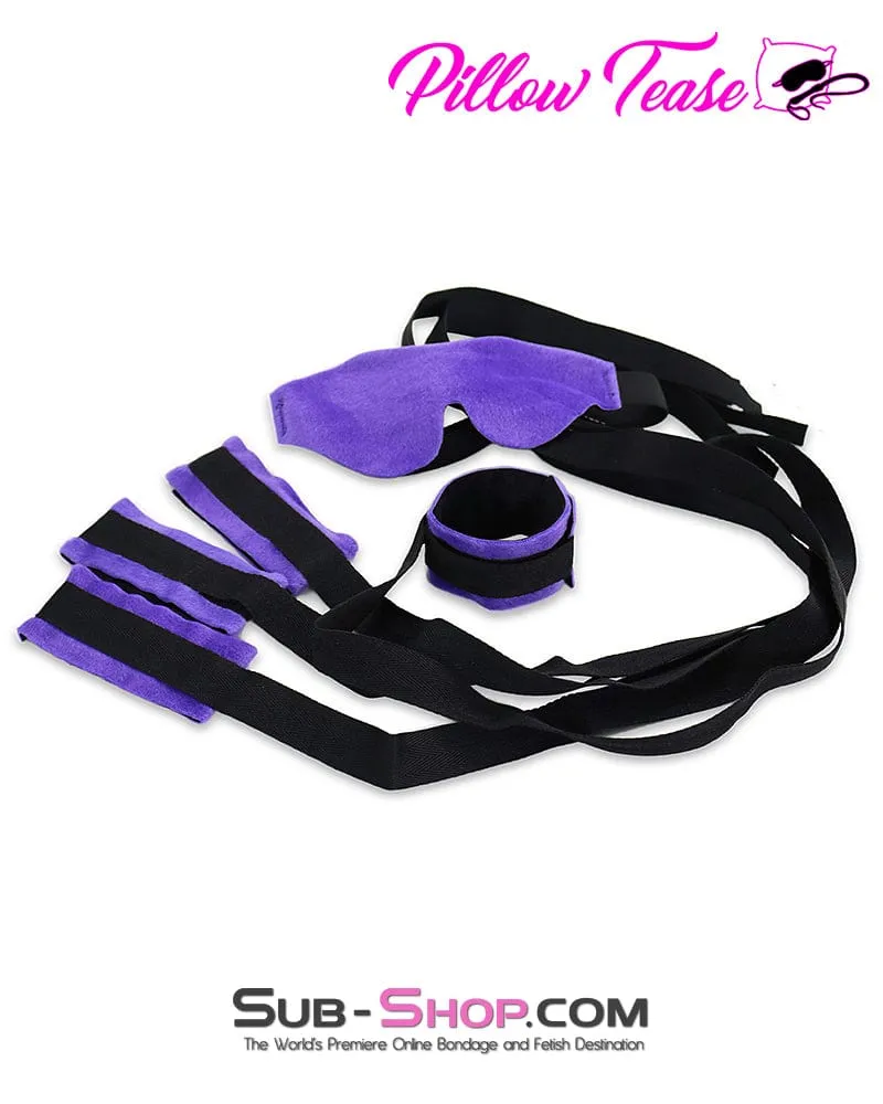 9919DL      Beginner Soft Purple Blindfold. Wrist and Ankle Cuffs Bondage Set - MEGA Deal