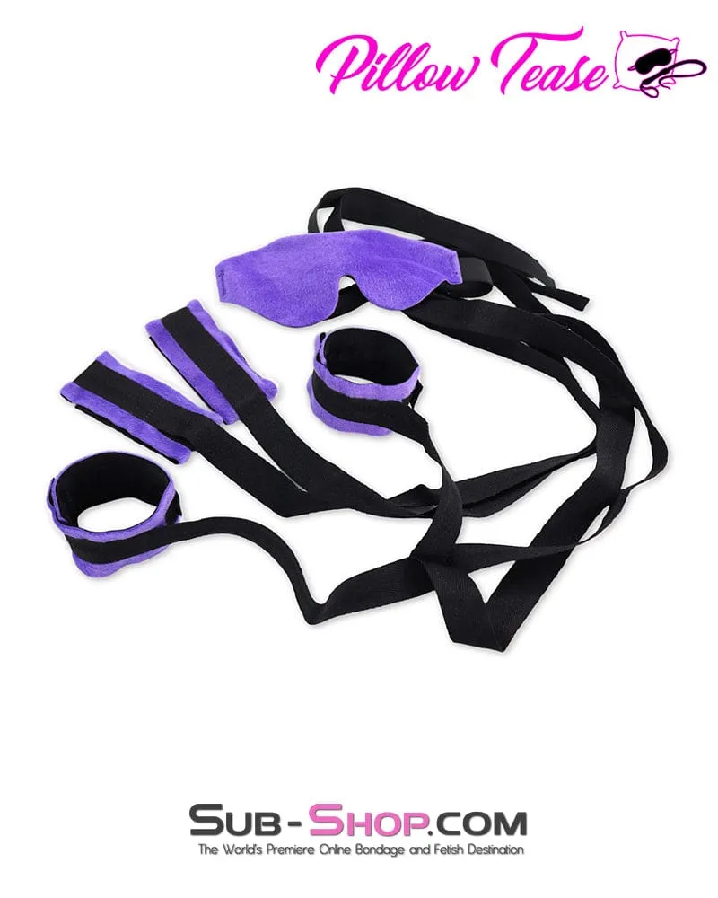 9919DL      Beginner Soft Purple Blindfold. Wrist and Ankle Cuffs Bondage Set - MEGA Deal