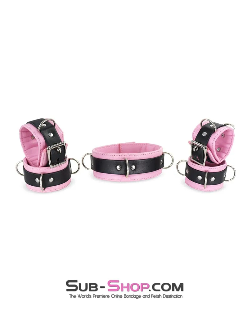 9943DL      Princess Pink and Black Collar with Wrist and Ankle Cuffs Set