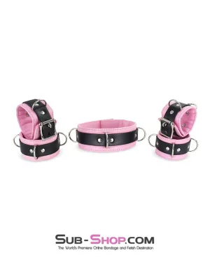 9943DL      Princess Pink and Black Collar with Wrist and Ankle Cuffs Set