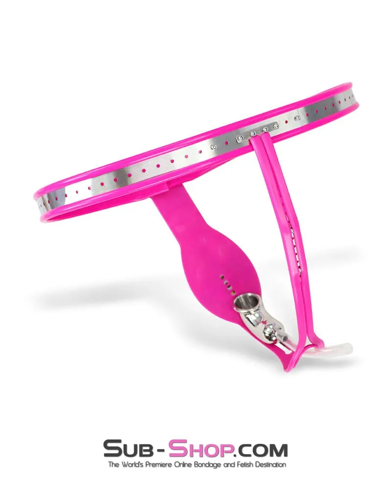 9997M  Domina's Discipline Steel Male Chastity Tube Belt with Pink Rubber Lining