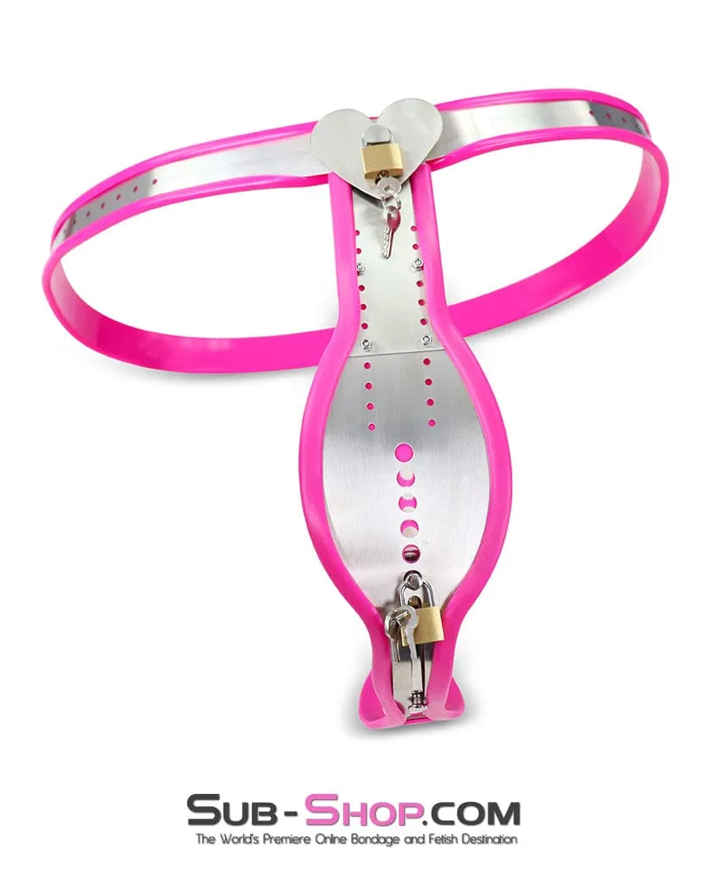 9997M  Domina's Discipline Steel Male Chastity Tube Belt with Pink Rubber Lining