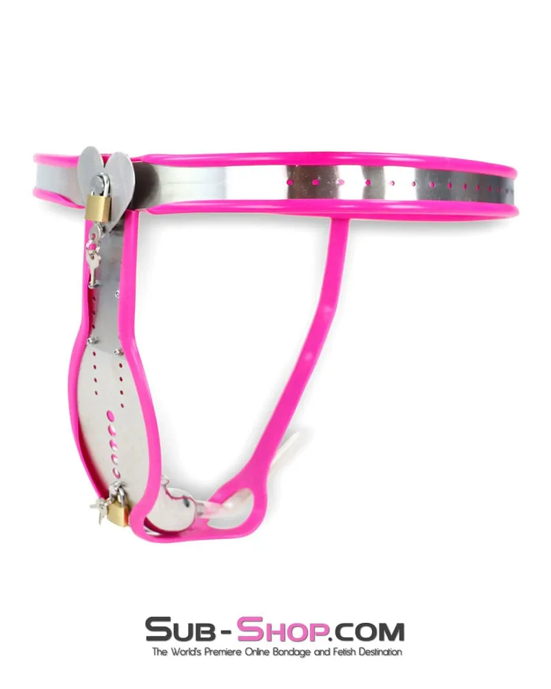 9997M  Domina's Discipline Steel Male Chastity Tube Belt with Pink Rubber Lining
