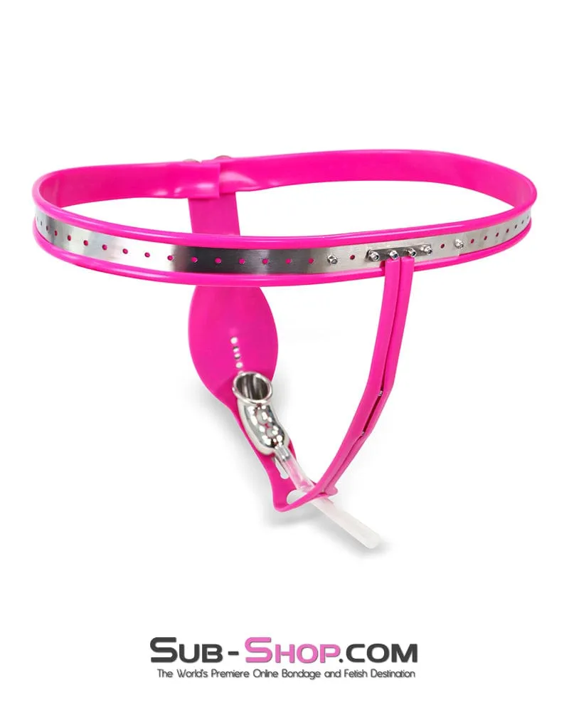 9997M  Domina's Discipline Steel Male Chastity Tube Belt with Pink Rubber Lining