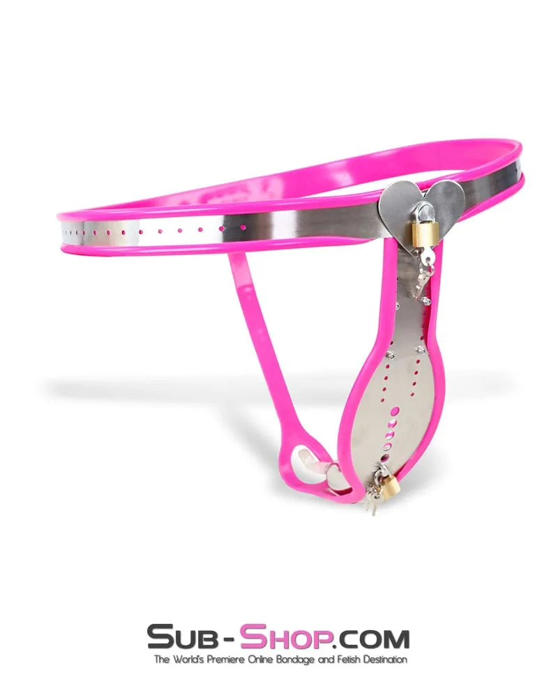 9997M  Domina's Discipline Steel Male Chastity Tube Belt with Pink Rubber Lining