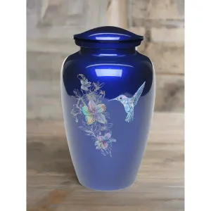 Adult cremation urn | Mother of Pearl Hummingbird Ash Urn  | Great Human ash urn | Hummingbird on Blue | Quality Urns For Less (Copy)
