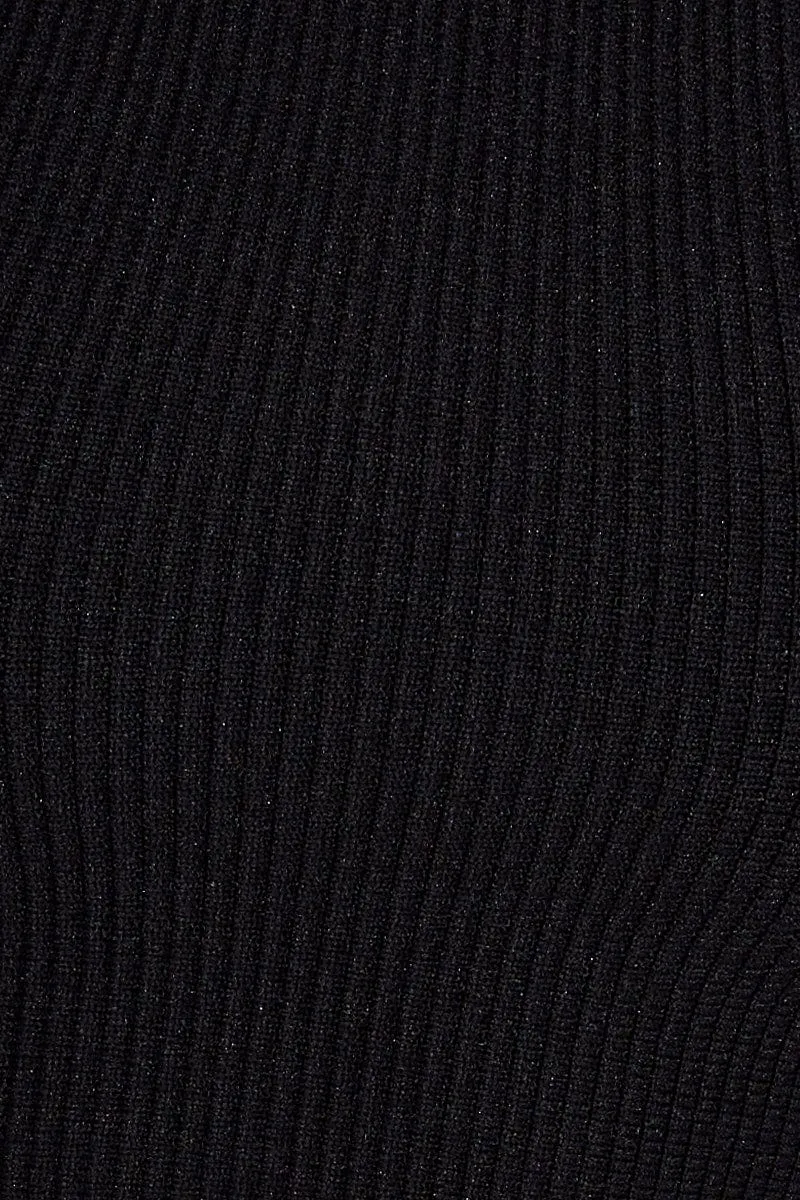 Black Knit Top Ribbed High Neck