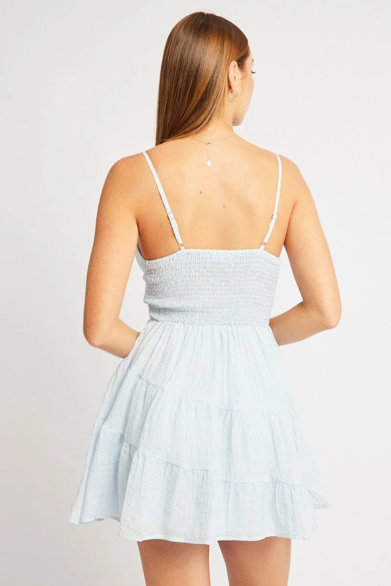 Blue Fit And Flare Dress Mini Tiered