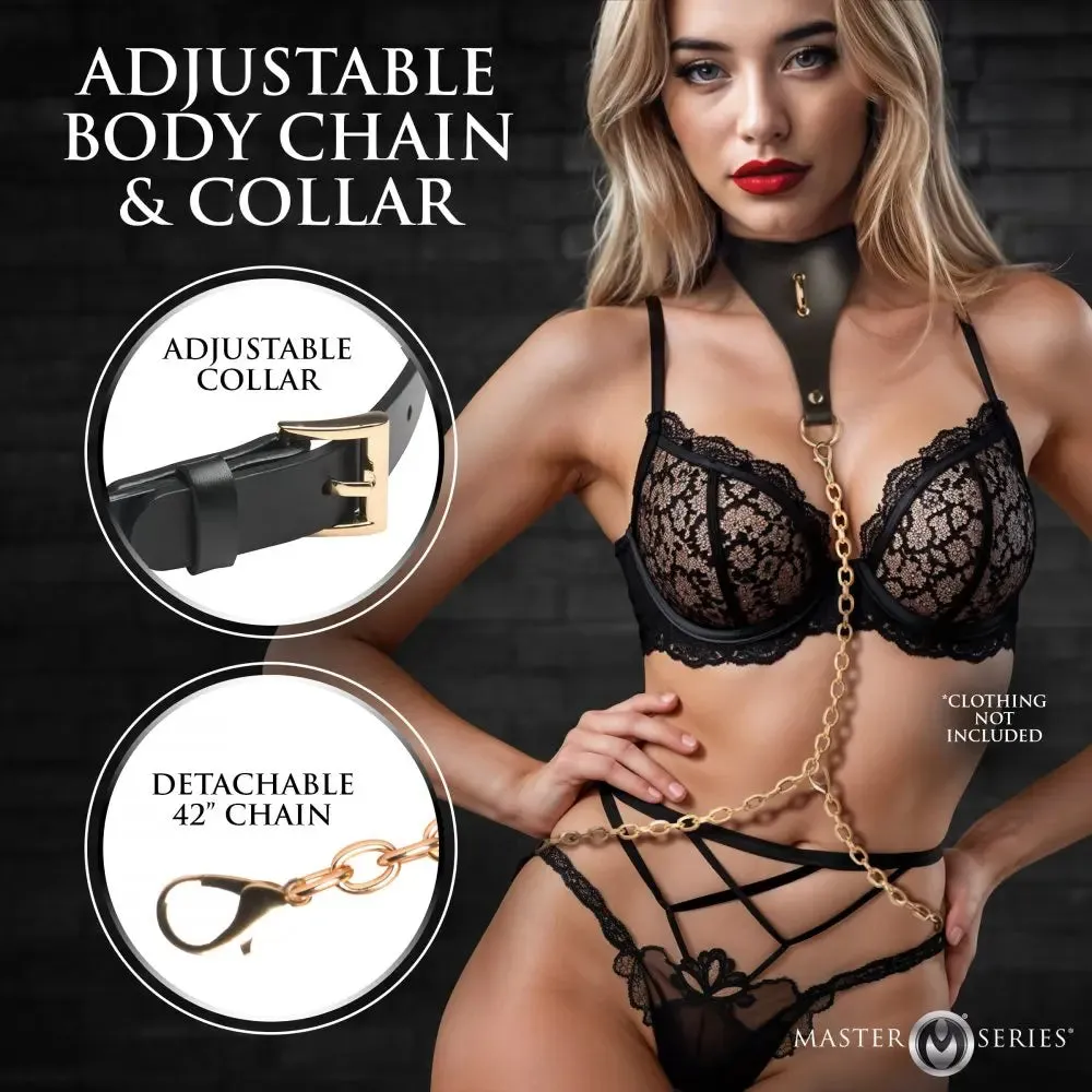 Bondage Collar Captivate BDSM Slave Collar with Body Chain - Black