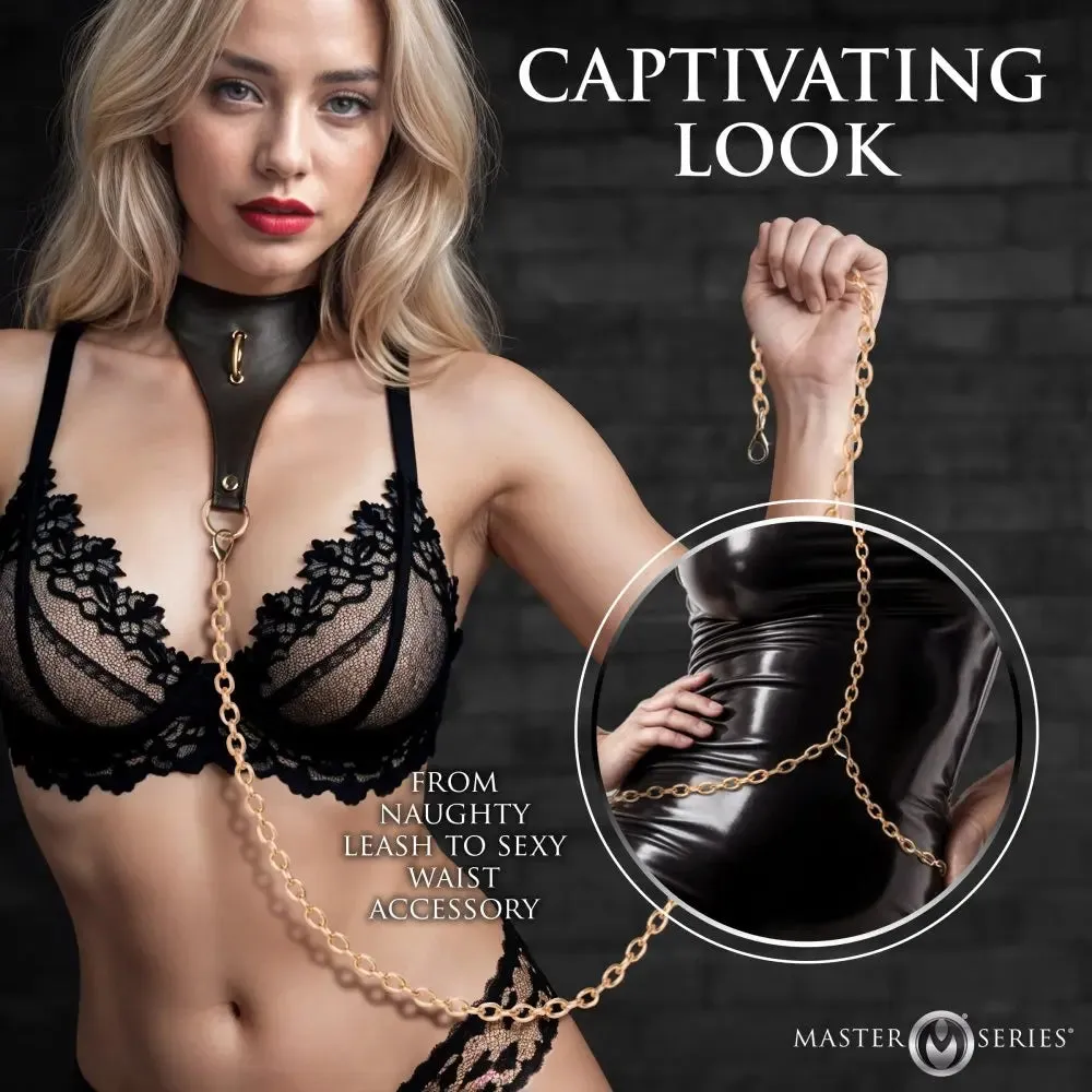 Bondage Collar Captivate BDSM Slave Collar with Body Chain - Black