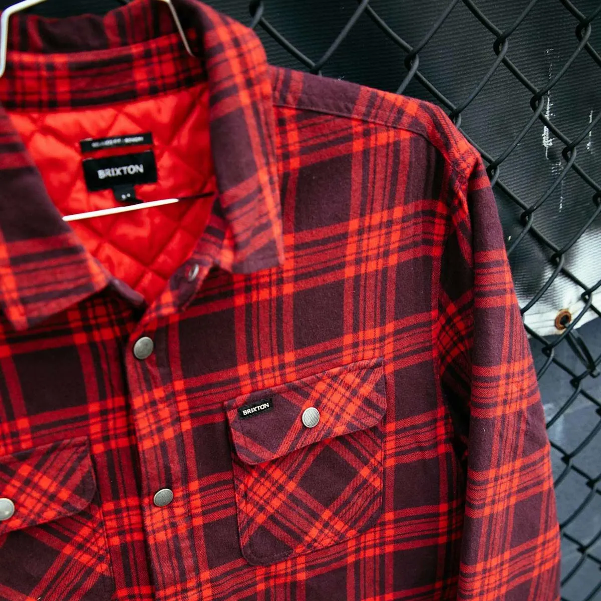 Brixton Bowery Quilted Long Sleeve Flannel Shirt - Bright Red/Mahogandy