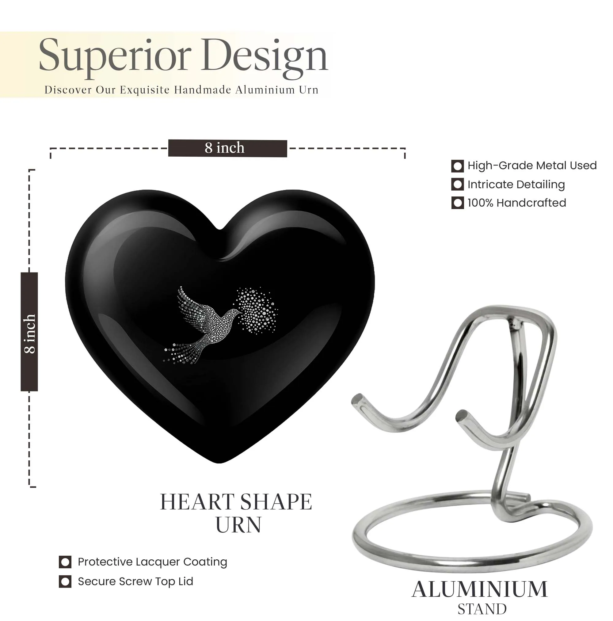 Dove Urn Cremation Pride - Eternity Heart Unveiled for Adult Ashes