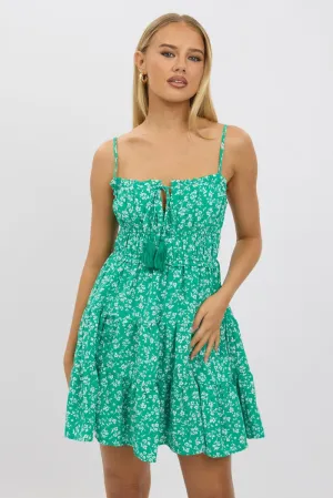 Green Ditsy Fit And Flare Dress Mini