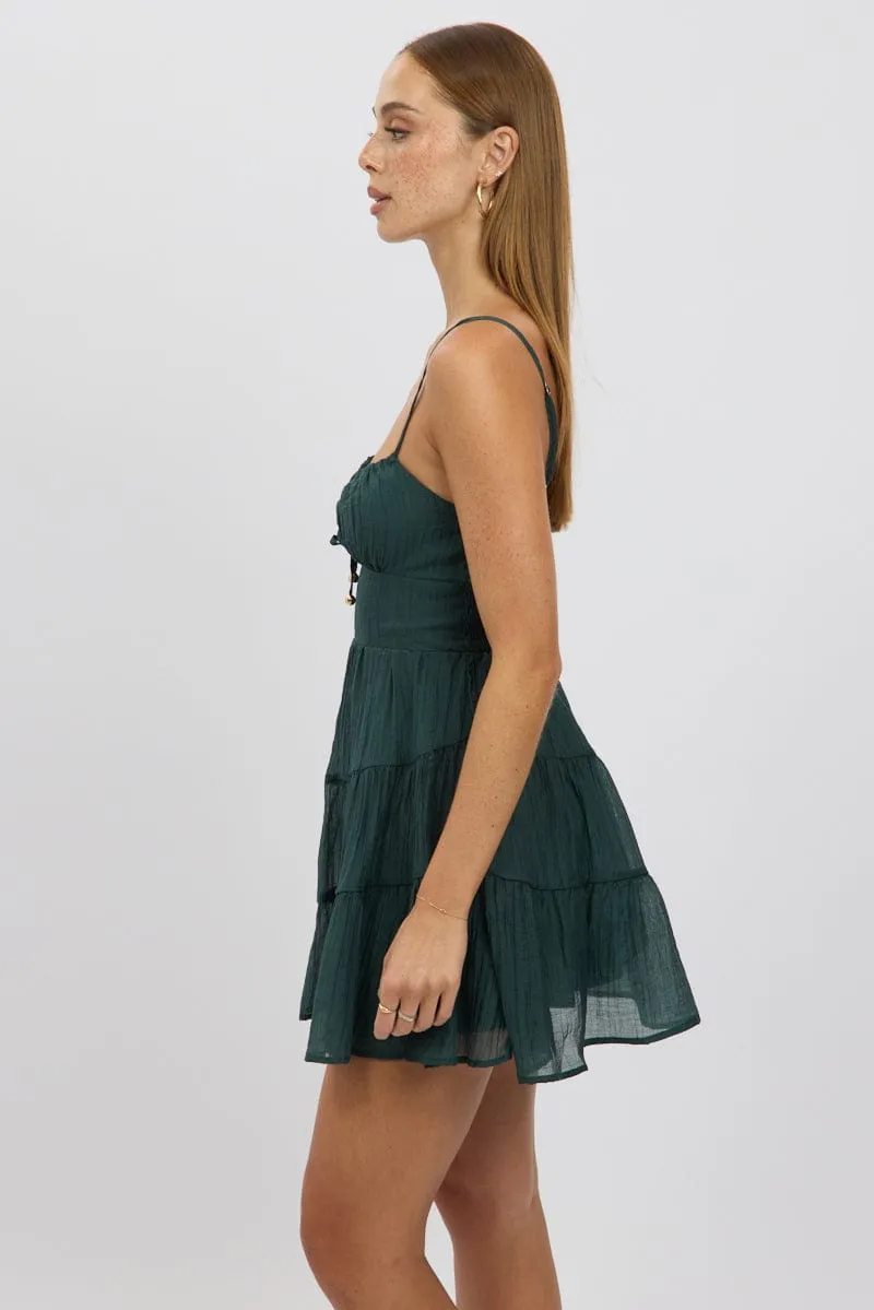 Green Fit And Flare Dress Mini Tiered