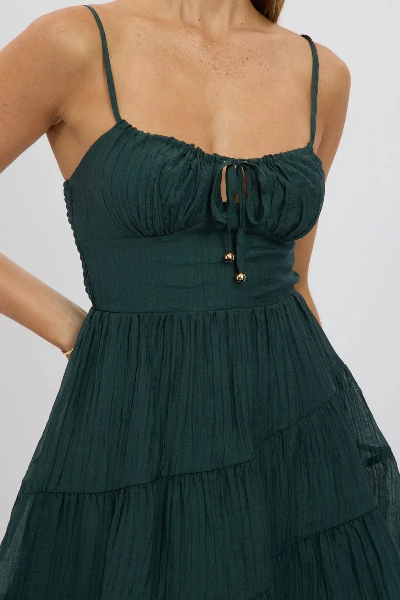 Green Fit And Flare Dress Mini Tiered