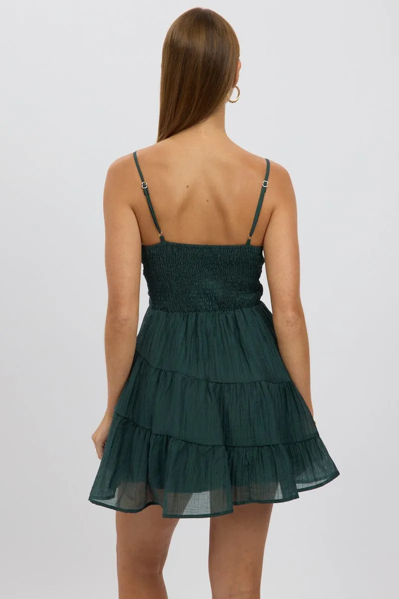 Green Fit And Flare Dress Mini Tiered